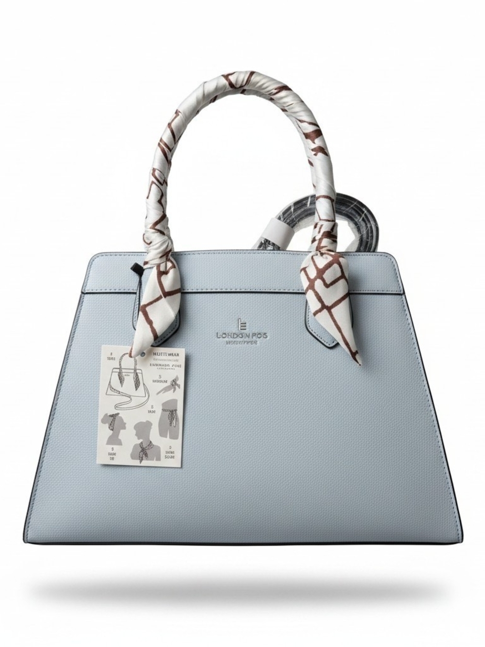 London Fog Light Blue Structured Top-Handle Satchel with Scarf Accent
